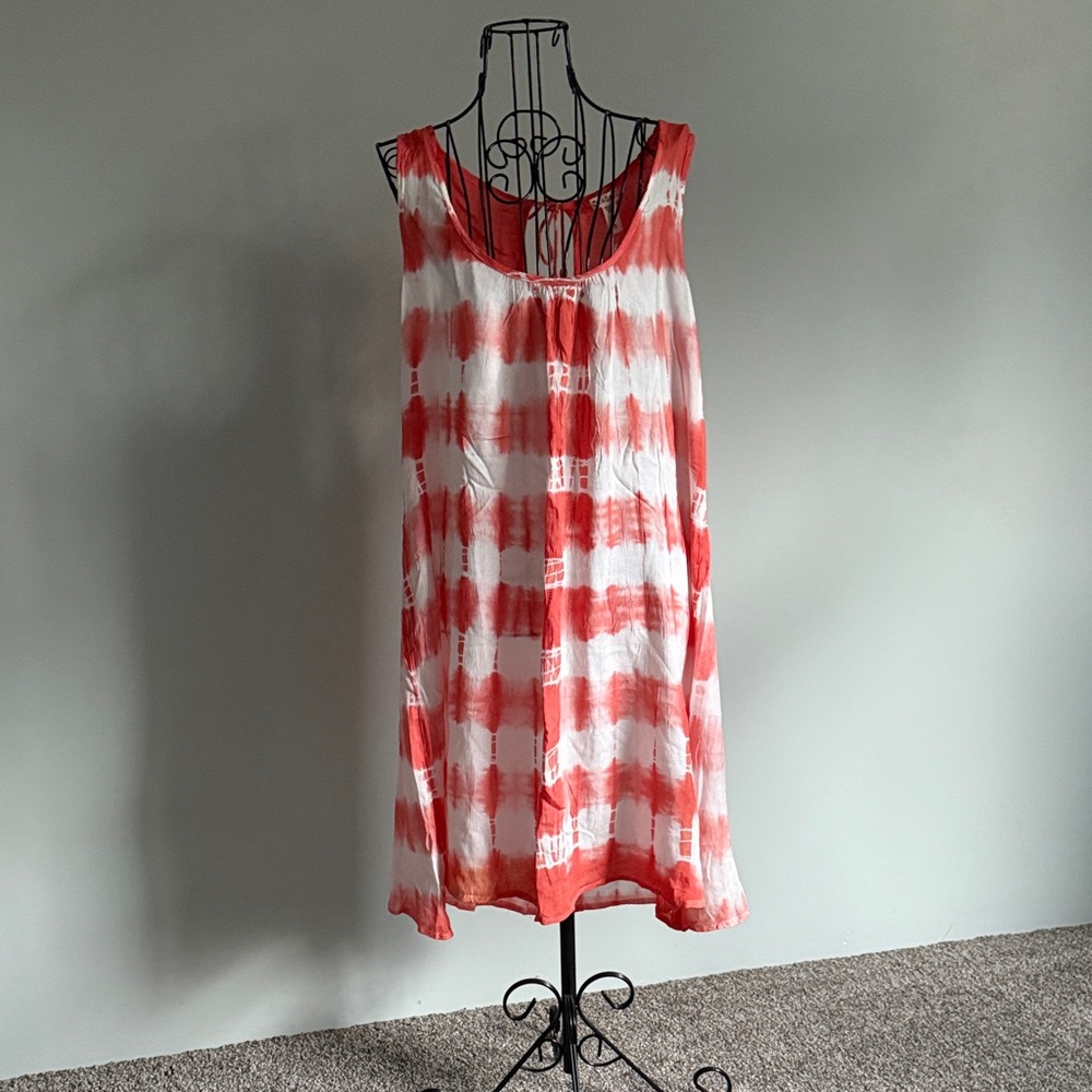 Lagaci Coral and White‎ Tie-Dye Dress